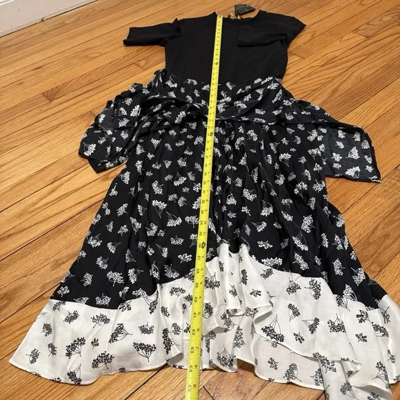 Maje NWT Raprina Mixed Material Midi Dress in Black Floral Size 38 (Medium) - Picture 10 of 11